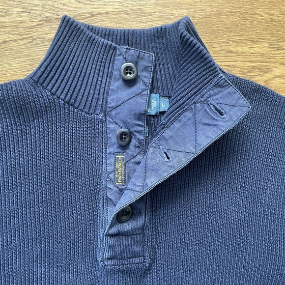 Very Nice Polo Ralph Lauren 1/4 Button Sweater - Navy - L - Picture 3 of 4